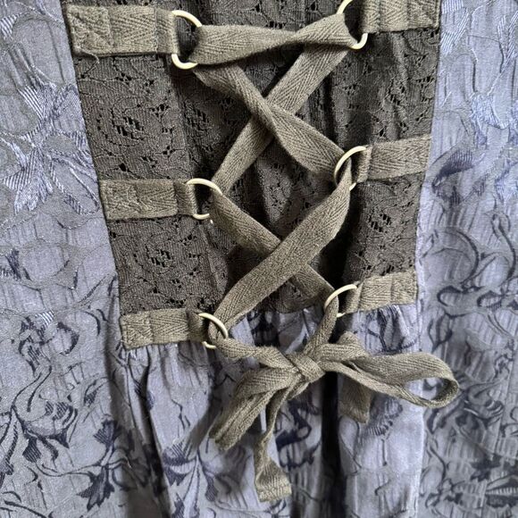 Free People Navy Blue Victorian Jacquard Lace Tie Back Button Blazer Size 8 - Picture 6 of 8